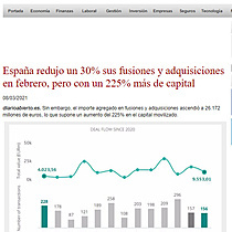 Espaa redujo un 30% sus fusiones y adquisiciones en febrero, pero con un 225% ms de capital